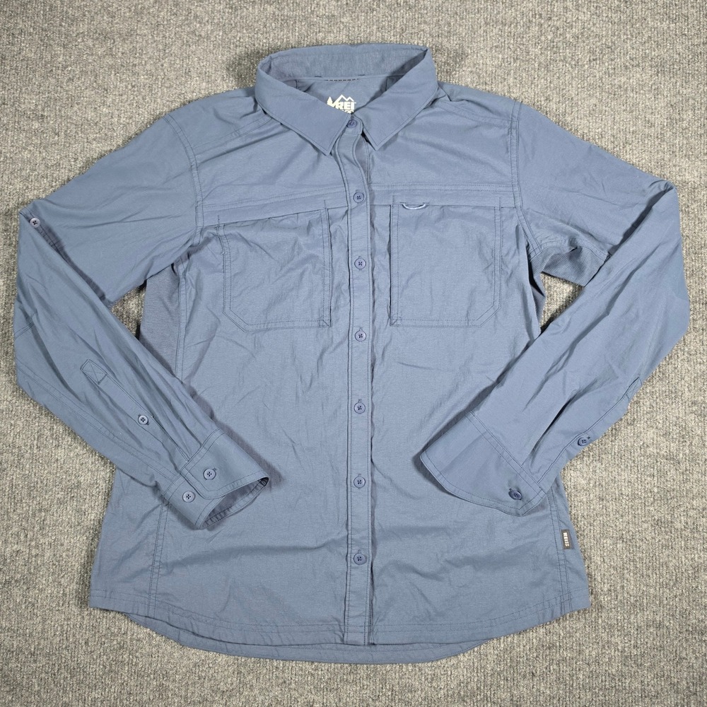 REI Co-op Womens Sahara Long Sleeve Hiking Shirt Slate Blue Size M Stretch Trail